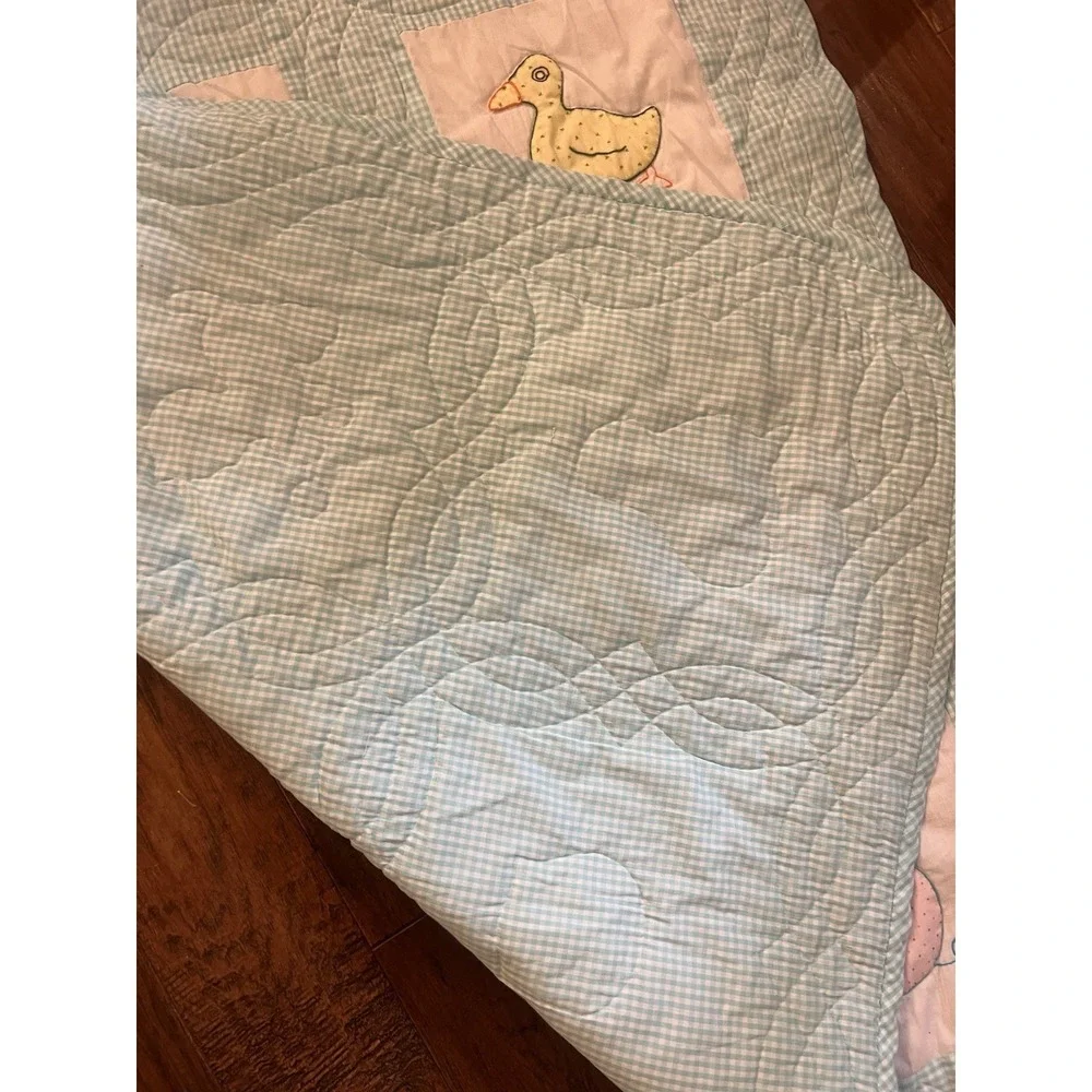 Vintage Handmade Baby Crib Quilt Crib Blanket Multicolor Animals 55x42